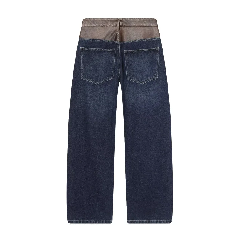 ETJ Women's Denim Jacket & Jeans Set Cropped Leather Patch Oversize Wide Leg Pants Outfit 2026 Fashion Two Piece view 6