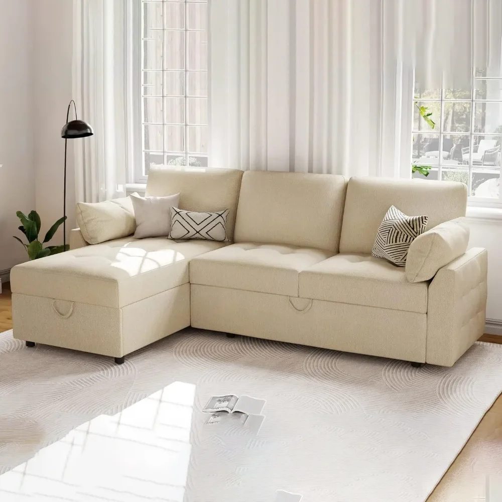 

Sofa Bed Pull Out Convertible With Storage Chaise, Tufted Sleeper Bedroom Nordic Lazy Sectional Beige Sofa Furniture Luxury