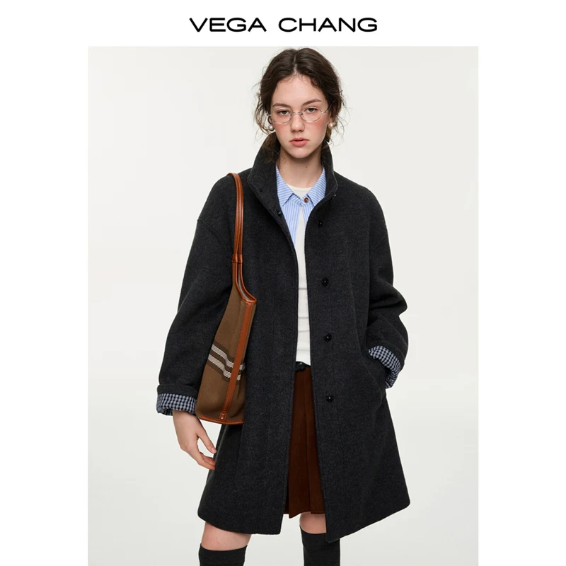 

Vega Chang новая зимняя женская шерстяная верхняя одежда в корейском стиле, пригородная клетчатая верхняя одежда