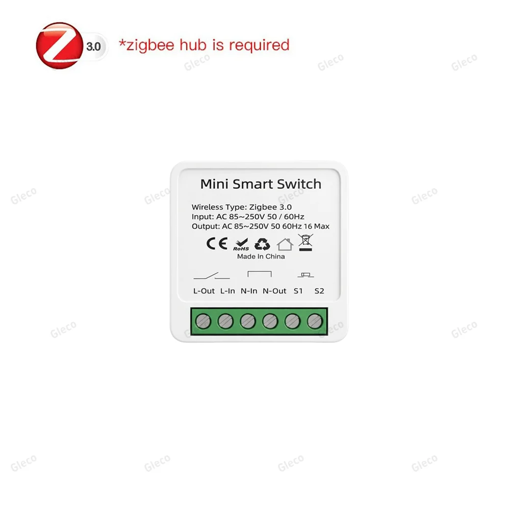 ZigBee Smart Mini Smart-Lichtschalter 1/2-Kanal-Relais 16A 2-Wege-Steuerung Smart Life APP Sprachsteuerung für Tuya Alexa Google