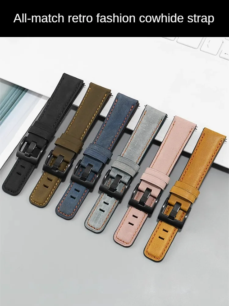 Vintage Cowhide Watch Strap for Replacement Casio Seiko Panerai Navetta Leather Bracelet 20 22 24mm Flat Neck