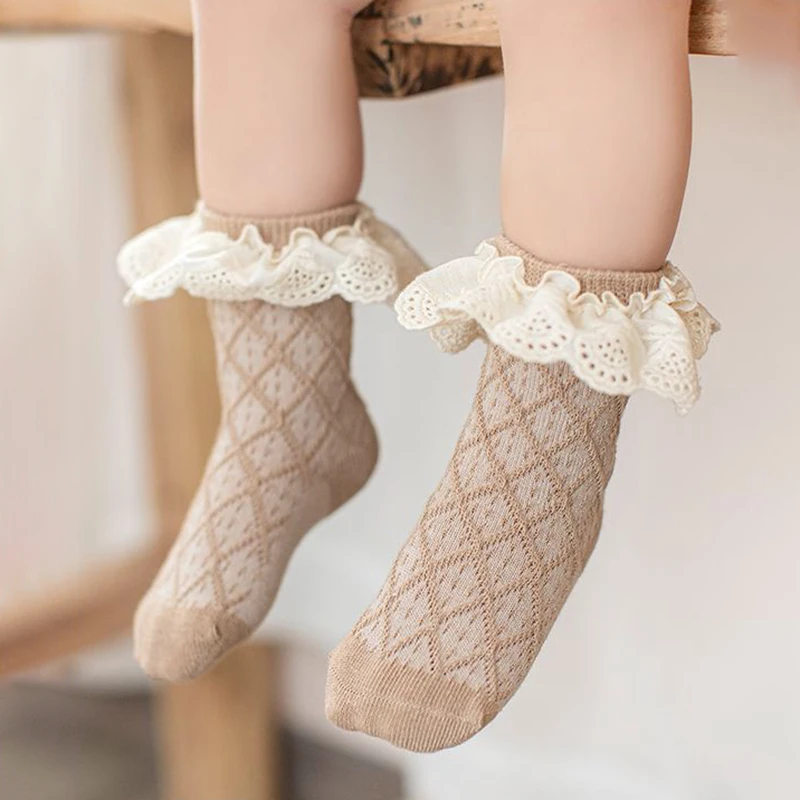 3 Pairs Baby Socks Spring Autumn Pure Cotton Mid Tube Bow Princess Socks Newborn Children Baby Girls Lace Socks