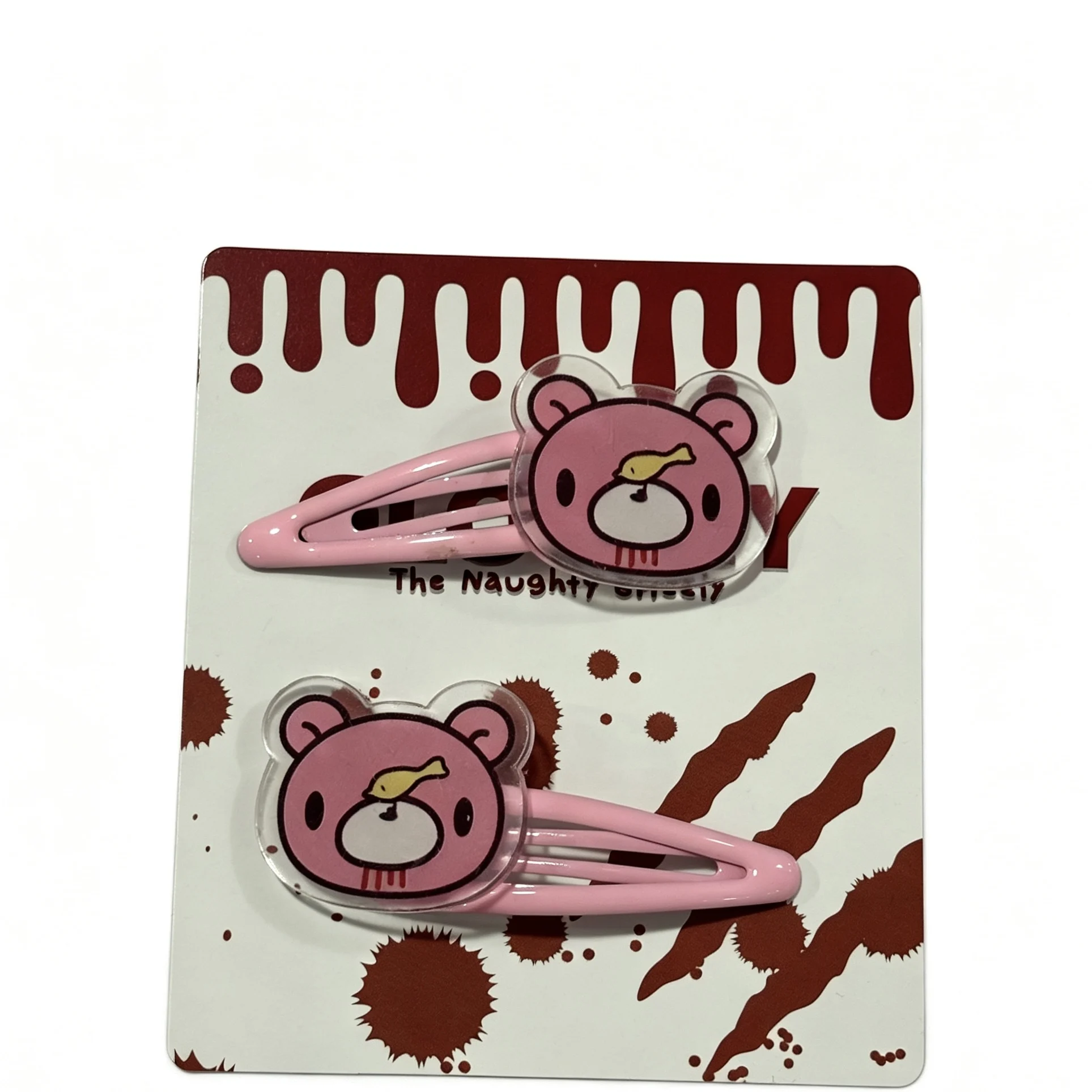 Cute  Bear Acrylic Hair Clips, 2Pcs/Set Pink Snap Hair Pins, Kawaii Cartoon Hair Accessories for Girls and Daily Hairstyle