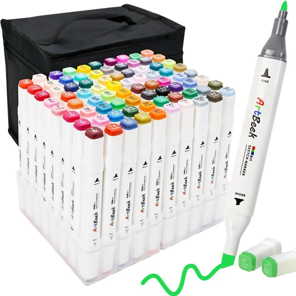 

80 Color Alcohol Markers Set For Adult Coloring Books, Dual Tip Chisel And Fine Tip, No Bleeding