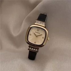 Vintage Watches Women Fashion Square Diamond Leather Quartz Watch Brand Luxury Ladies Wristwatch Clock Gifts Relogio Feminino