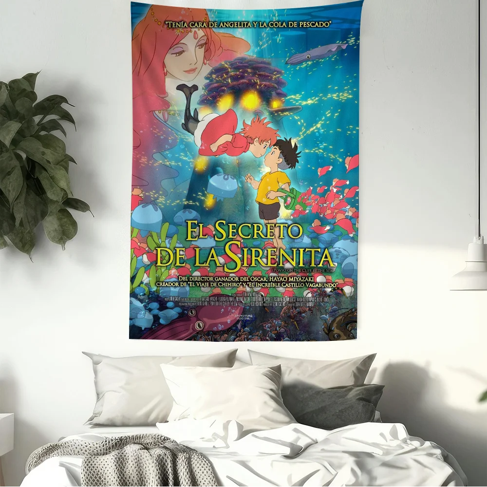 P-Ponyo On The Cliff Classic Cartoon DIY Wall Tapestry Art Science Fiction Room Home Decor Wall Art Decor