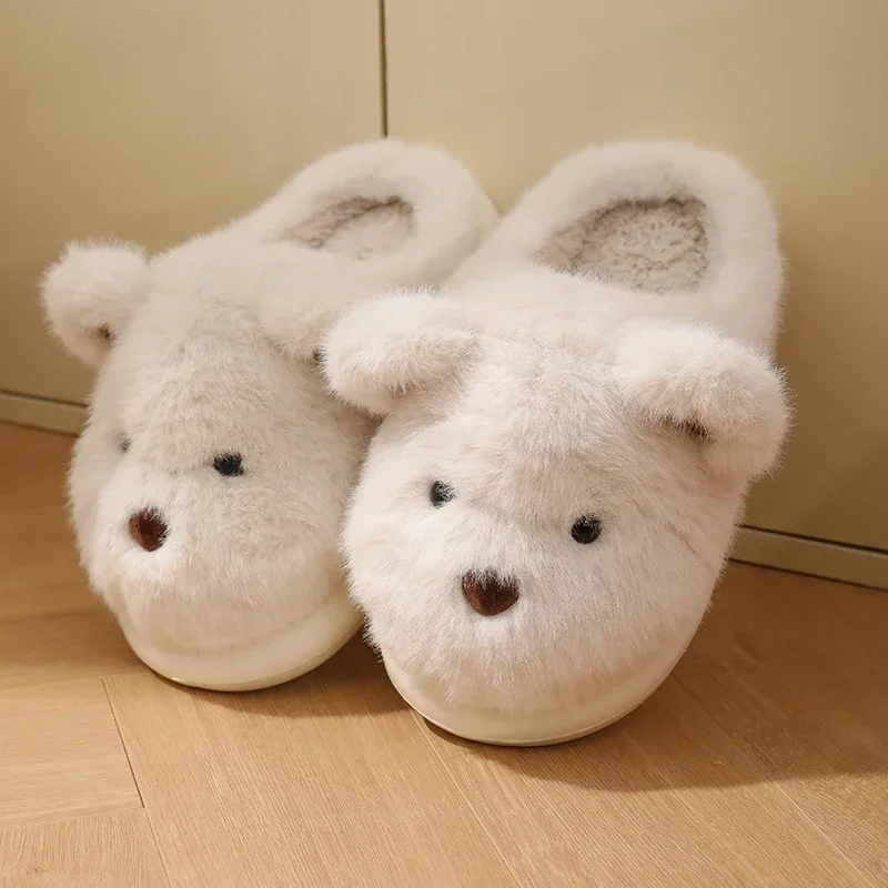 Women Warm Winter Cute Bear Slippers Men Casual Home Indoor Plush Slipper Couple Cozy Anti-slip Outdoor Cartoon Shoes