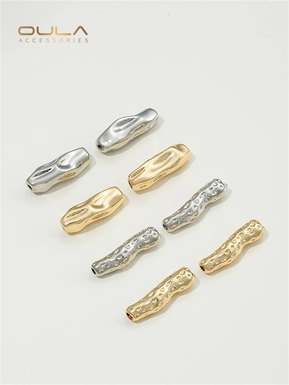 14K Gold-Plated Long Baroque Imitation Tube Beads with Straight Hole Toothpick Crescent Partition DIY Jewelry Accessories