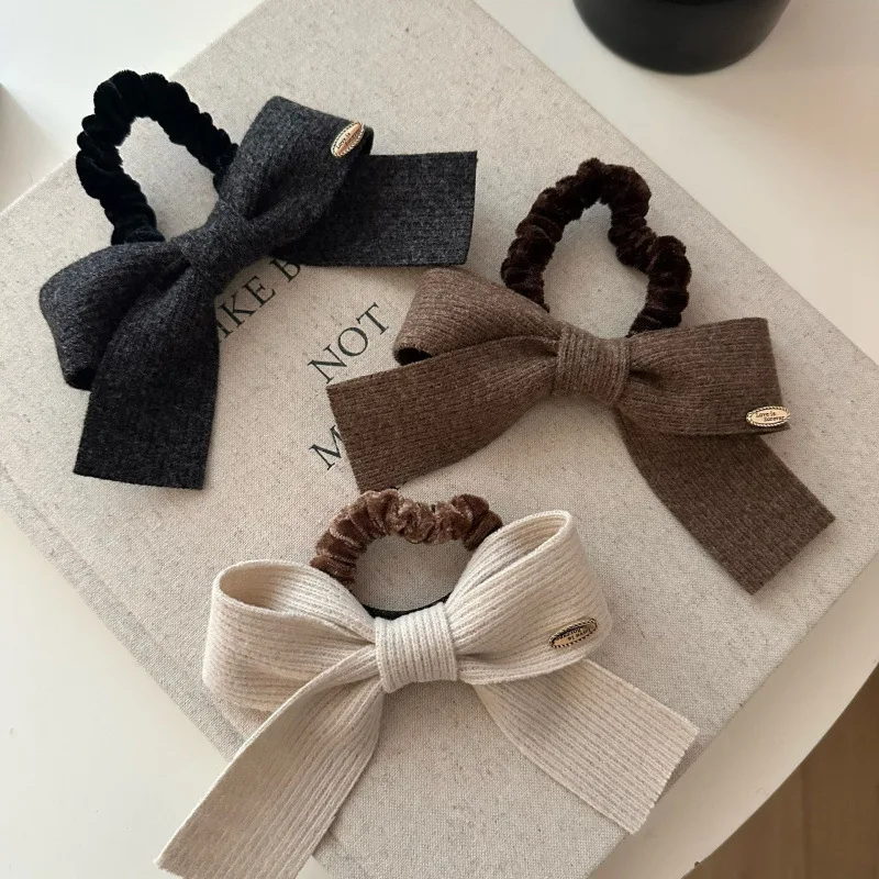 

Newest Korean Women Retro knitting wool Bow Elastics Hair Band Girls Scrunchies Hair Ties Ladies Ponytail Hold Hair Accessories