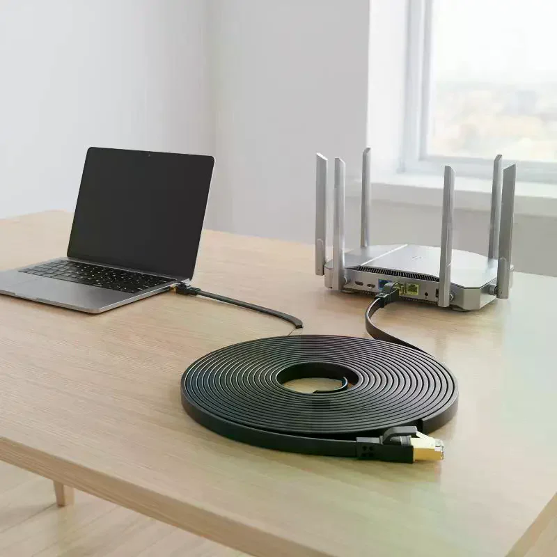 CAT 8 Ethernet Cable 40Gbps 2000MHz Flat Shielded Network Patch Cord Faster Internet for Working Gaming Home