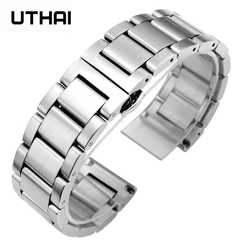 18mm 20mm 22mm Solid three bead Strap watch accessories stainless steel Frosted polished metal Bracelet UTHAI