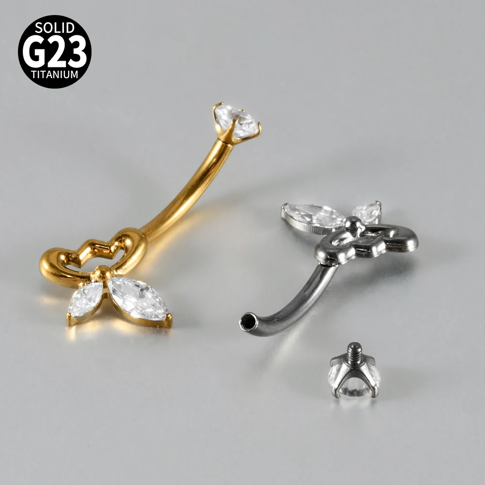 Titanium Carved Zircon Belly Button Stud, 1PC
