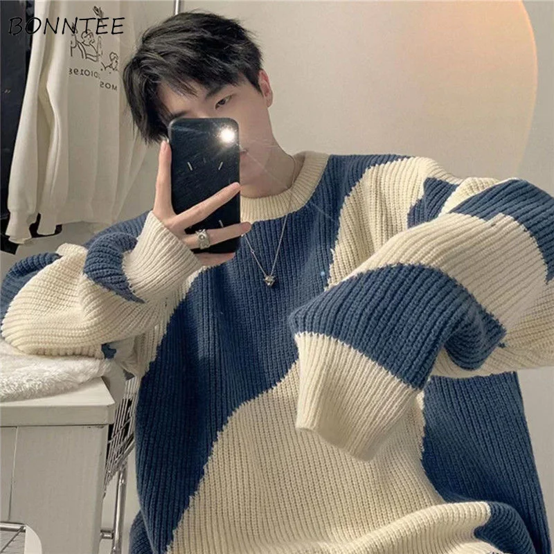 S-3XL Pullovers Women Autumn Patchwork Baggy Knitting Unisex All-match Stylish Popular Fashion Classic Students Chic Retro BF