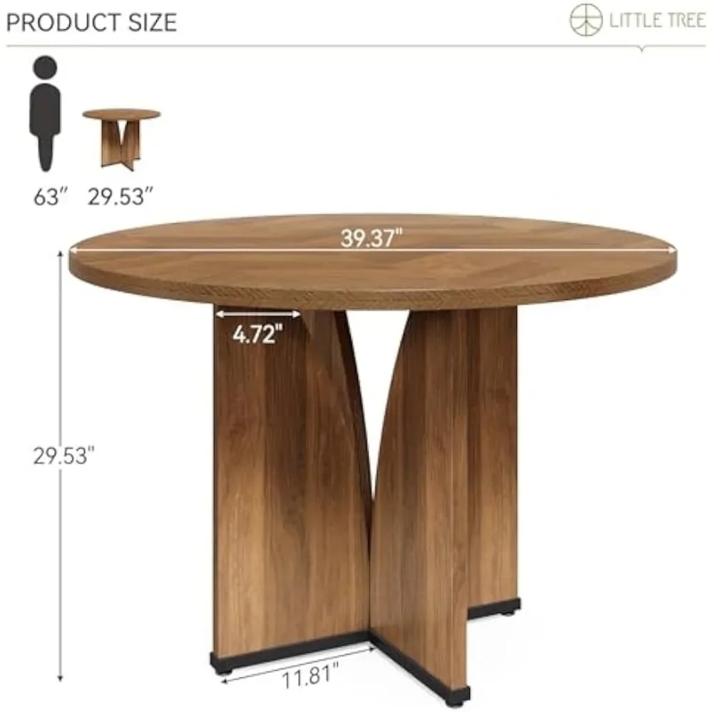 Table à manger de 39 pouces pour 4 personnes, table ronde avec socle stable en forme de X, table d'appoint en bois pour salle à manger et salon