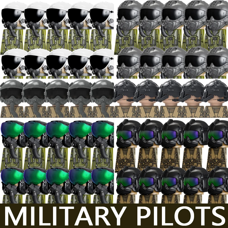 MOC City Militär Armee Amerikanische Piloten Bausteine Kriegsszene Luftwaffen-Soldatenfiguren 3D-Helm Zubehör Bausteine Spielzeug Geschenk