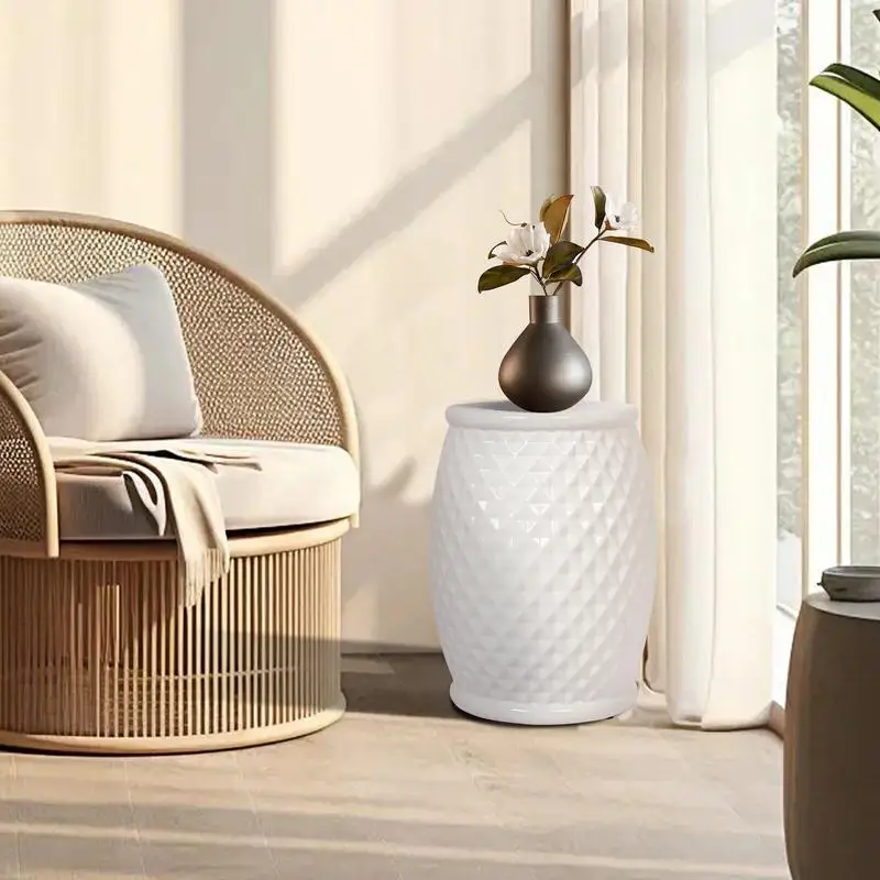 Tamborete de cerâmica vitrificada 11 x 17,25, mesa de destaque interna e externa, banco de jardim