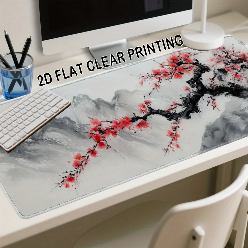 Chinese Ink Plum Blossom Pattern Mouse Pad Gaming Desk Mat Non Slip Rubber Base Large Mouse Pad for PC Laptop Keyboard Office
