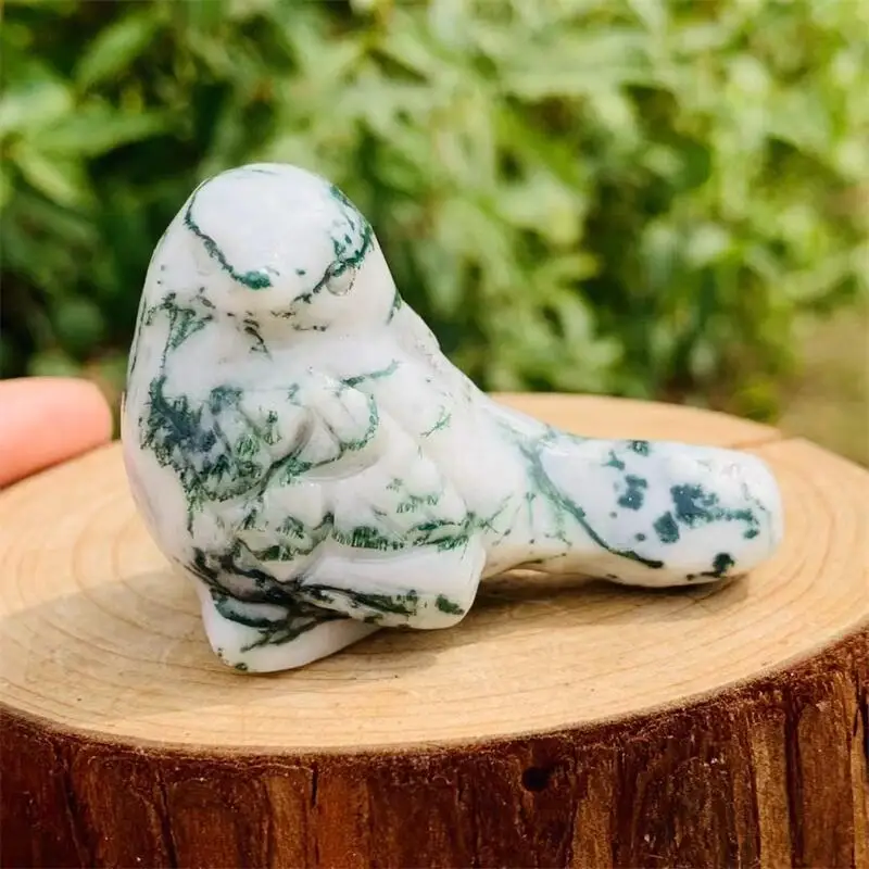 

Natural Moss Agate Bird Carving Room Decoration Healing Crystal Animal Figurine Reiki Carved Stones Gift 1PCS