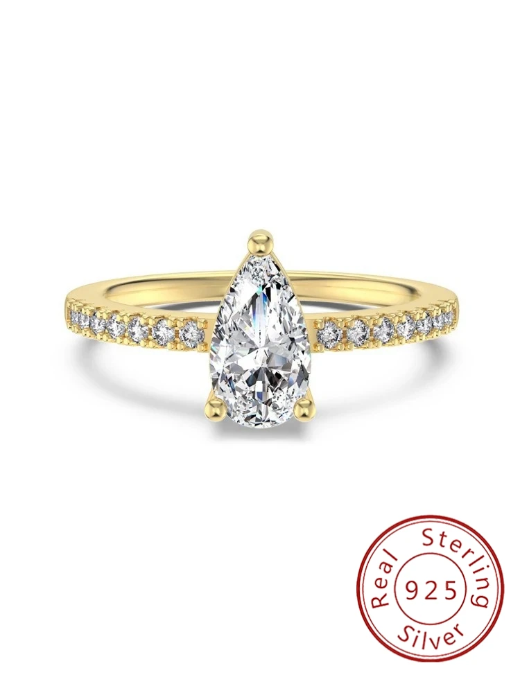 Bague en argent Sterling 925 en Zircon goutte d'eau pour femmes, tenue quotidienne, tenue de fiançailles, fête d'anniversaire, bijoux fins de haute qualité