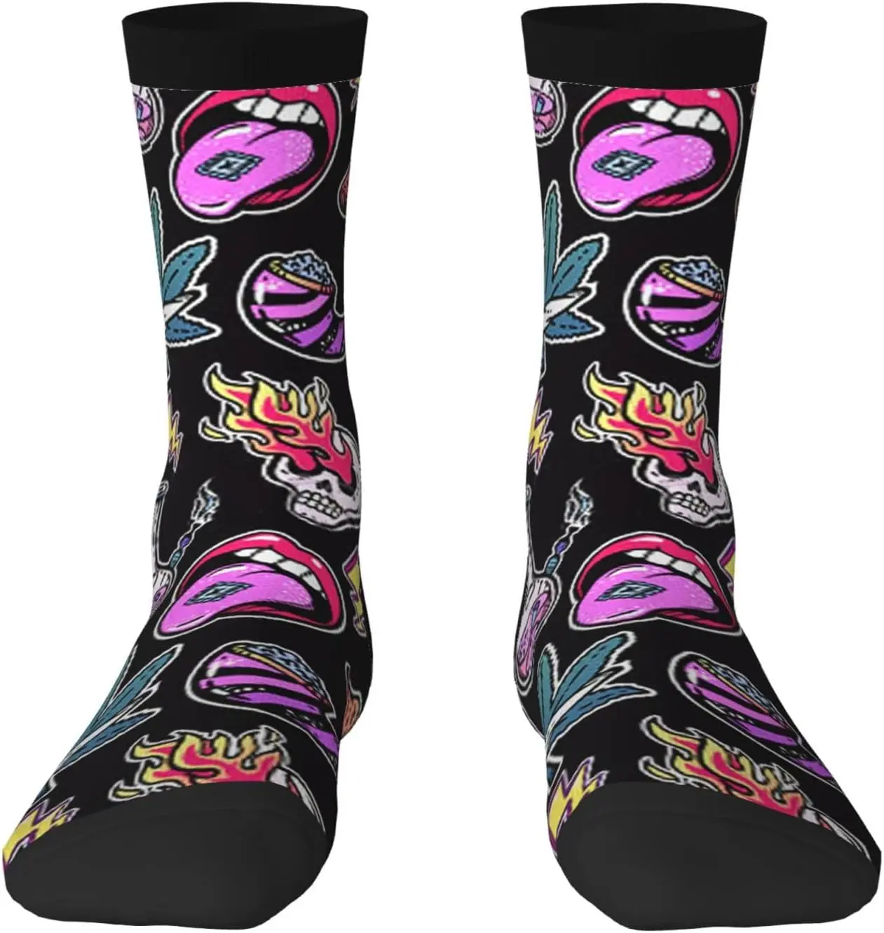Stoned Trippy Psychedelic Character Crew Socks for Men Women, 2-Pack Casual Graphic Socks