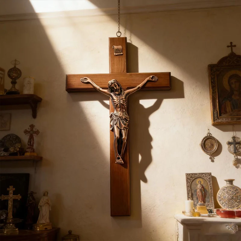 New 2026 Vintage Wooden Wall Crucifix Cross with Jesus Christ for Catholic Home Altar Prayer Devotion Christian Gift Wall Decor