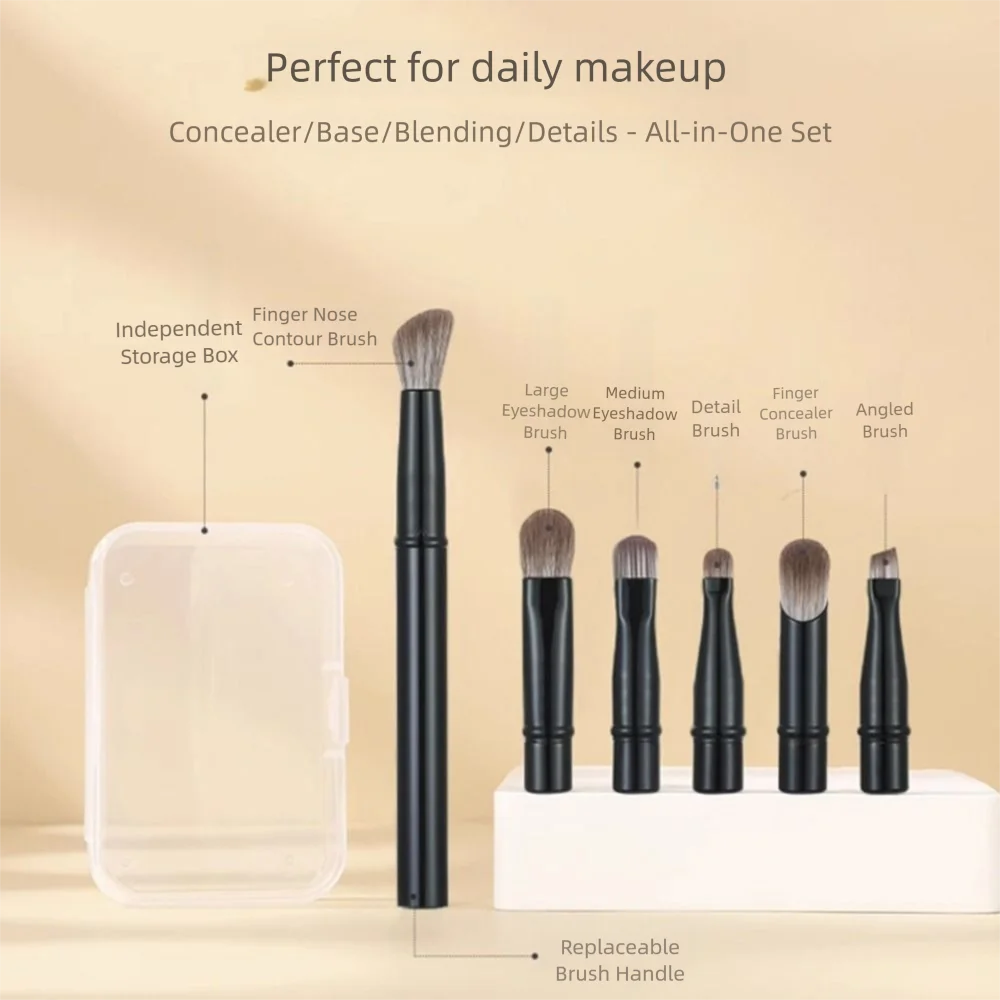 Detachable Mini Travel Makeup Brushes Set 6Pcs Brushes With Box Face Cosmetic Tools Concealer Brushes Multifunctional