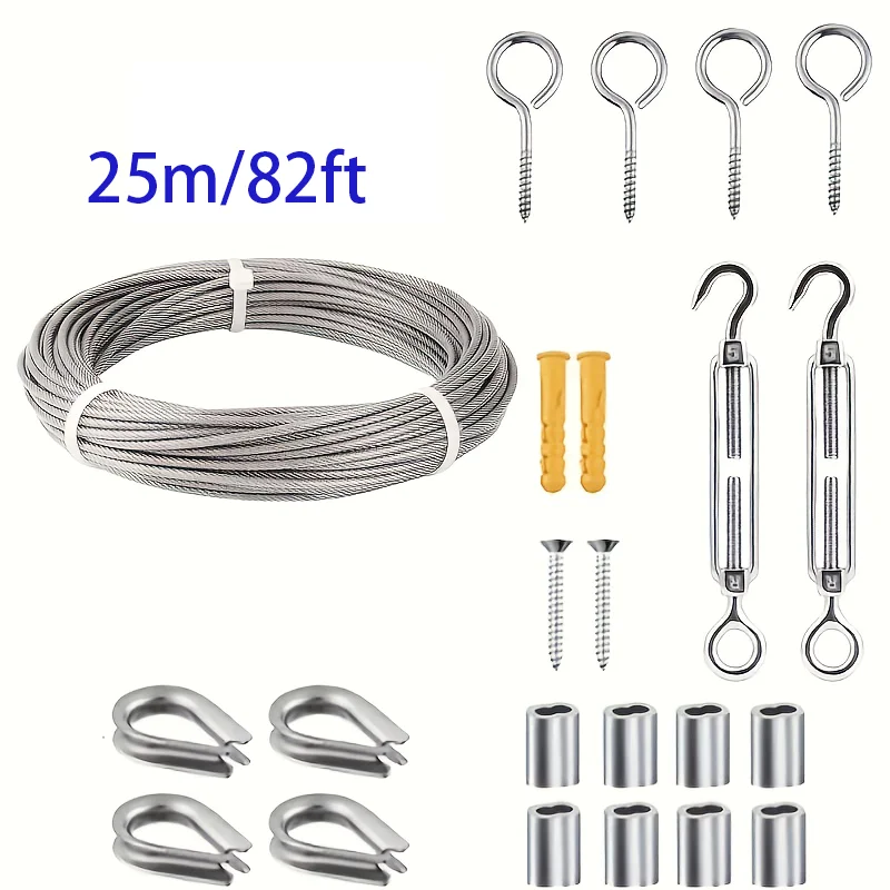 1個、付属品付き、コーティング付き2.0mmスチールワイヤーロープ、15/25/30/55mステンレススチールワイヤーロープセット、PVCコーティング - 耐久性のある304グレード、保管や整理に最適、物干し、物干し用