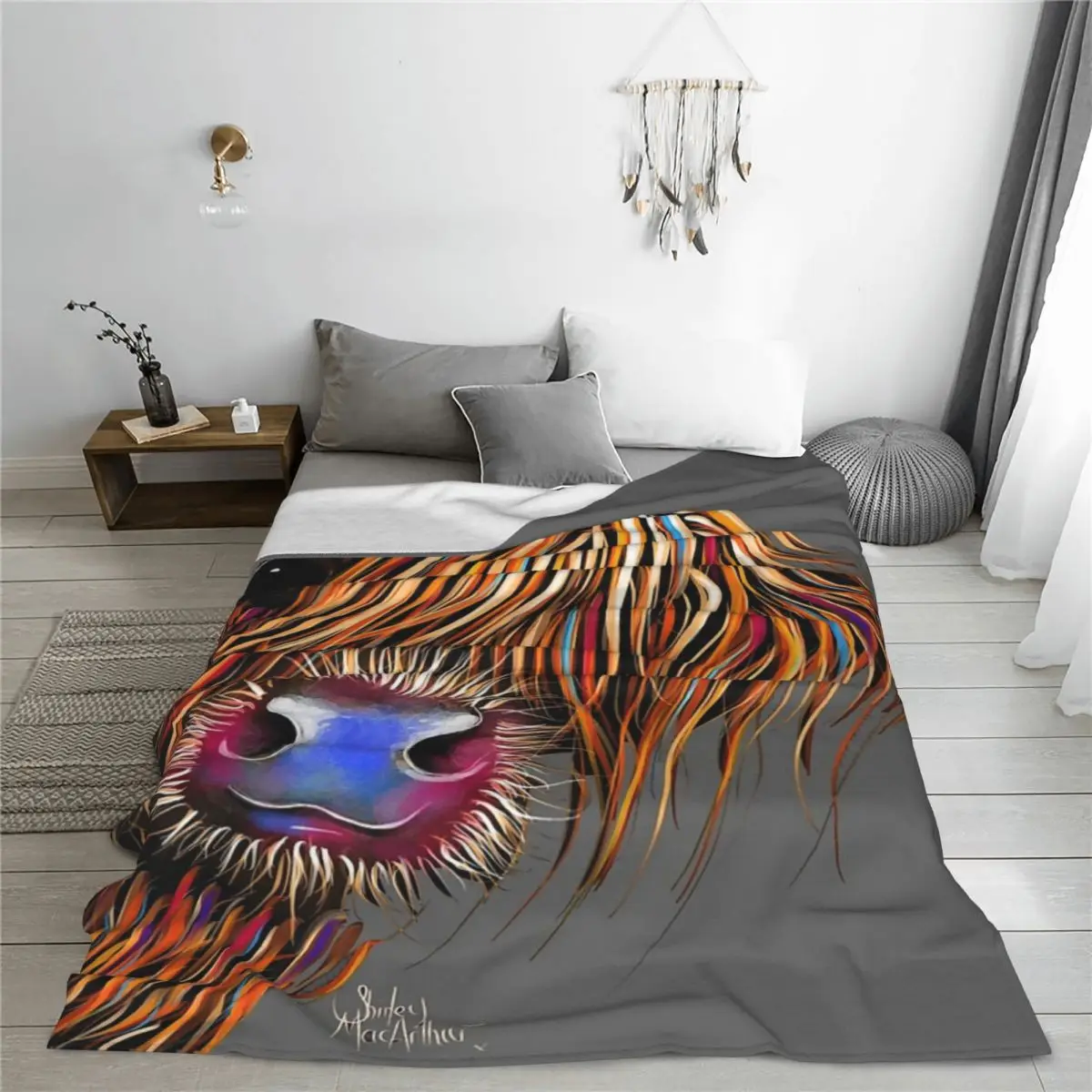 

Highland Cow Print Scottish Blanket Fleece Sofa Multi-function Throw Blankets for Couch Bedding Office Throws Bedspread Quilt