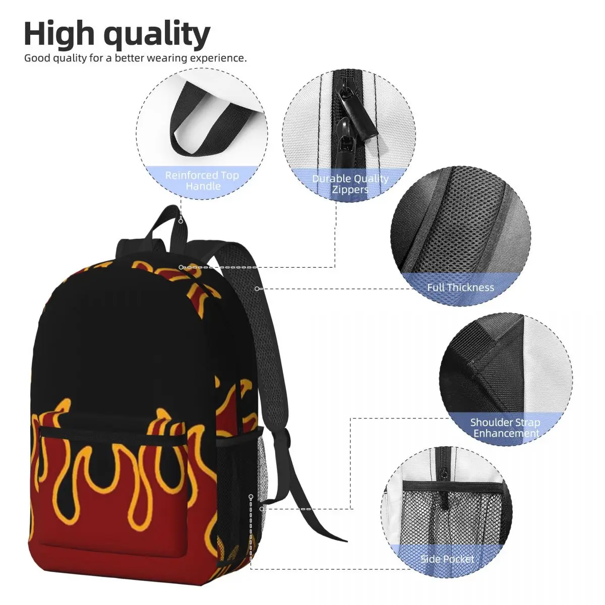 Big Fire Flames Burning Flame Backpack Daypack Large Capacity Kids BookBag School Bag Shoulder Bags for Men Women