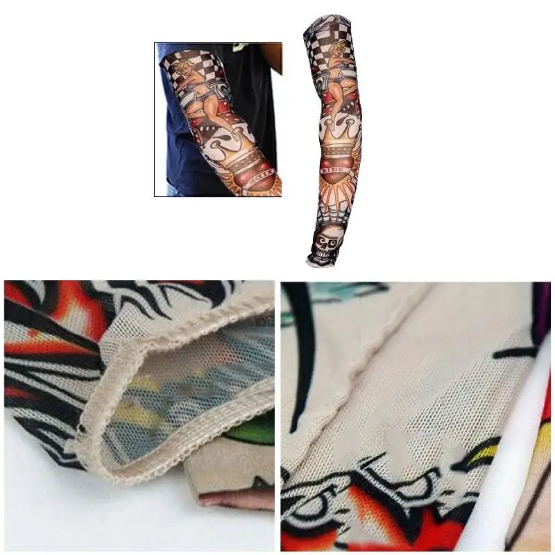 2 ชิ้น ลายสักปลอมแบบแขน, ปลอกแขนลายสักชั่วคราวแบบยืดหยุ่นทำจากไนลอน, ลายสักปลอมสำหรับผู้ชายเท่ๆ