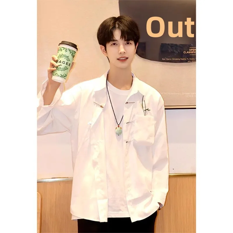 

Youthful Summer Men's irt Thin Bamboo Le Design Casual Faion Outerwear Lightweight Polyester Long Sve Flip Collar