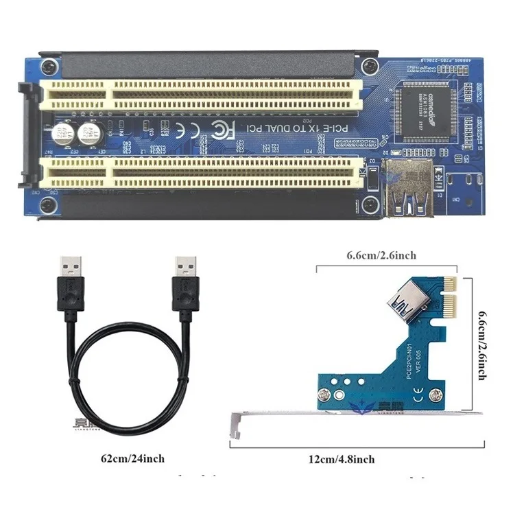 

1PCS PCI-E Express X1 to Dual PCI Riser Extend Adapter Card Module Board With USB 3.0 Cable For Computer Board Arduino