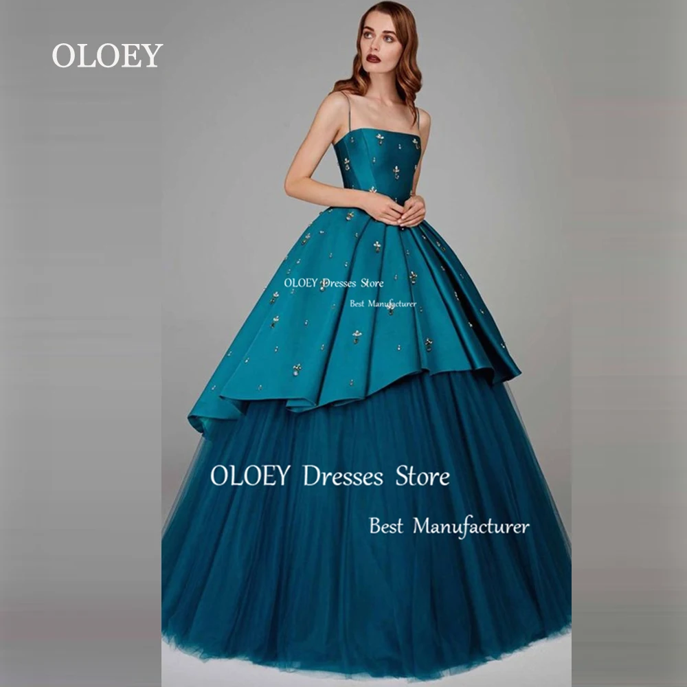 

OLOEY A Line Beads Satin Green Evening Dresses Spaghetti Straps Modest Women Wedding Party Dress Custom Made Prom Gowns Zipper