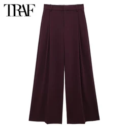 TRAF Wide Leg Pant Women's Pant Baggy High Waist Pants Woman Solid Pleated Long Pant Summer 2024 New In Trouser Casual Pants