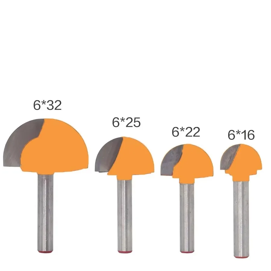 4PC/Set 6MM Shank Milling Cutter Wood Carving Solid Carbide Round Nose Bits Round Nose Cove Core Box Router Bit Shaker Cutter