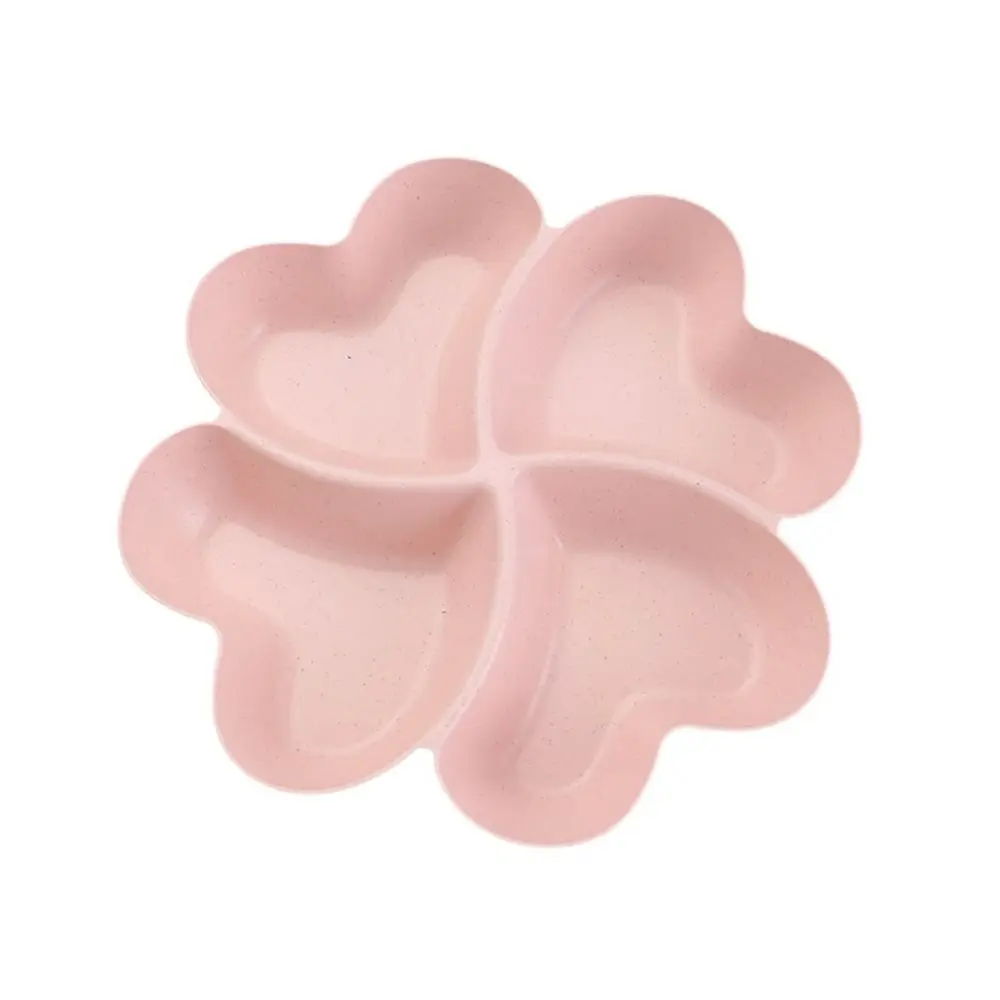 4-Compartment Appetizer Serving Platter Four Leaf Clover Shape Unbreakable Food Storage Tray Wheat Straw Snacks Serving Dish