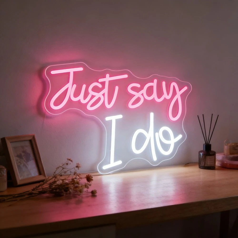 Just Say I Do Neon Sign Wedding LED Neon Light Dimmable USB Power for Bridal Shower Engagement Party Decor Bride and Groom Gift
