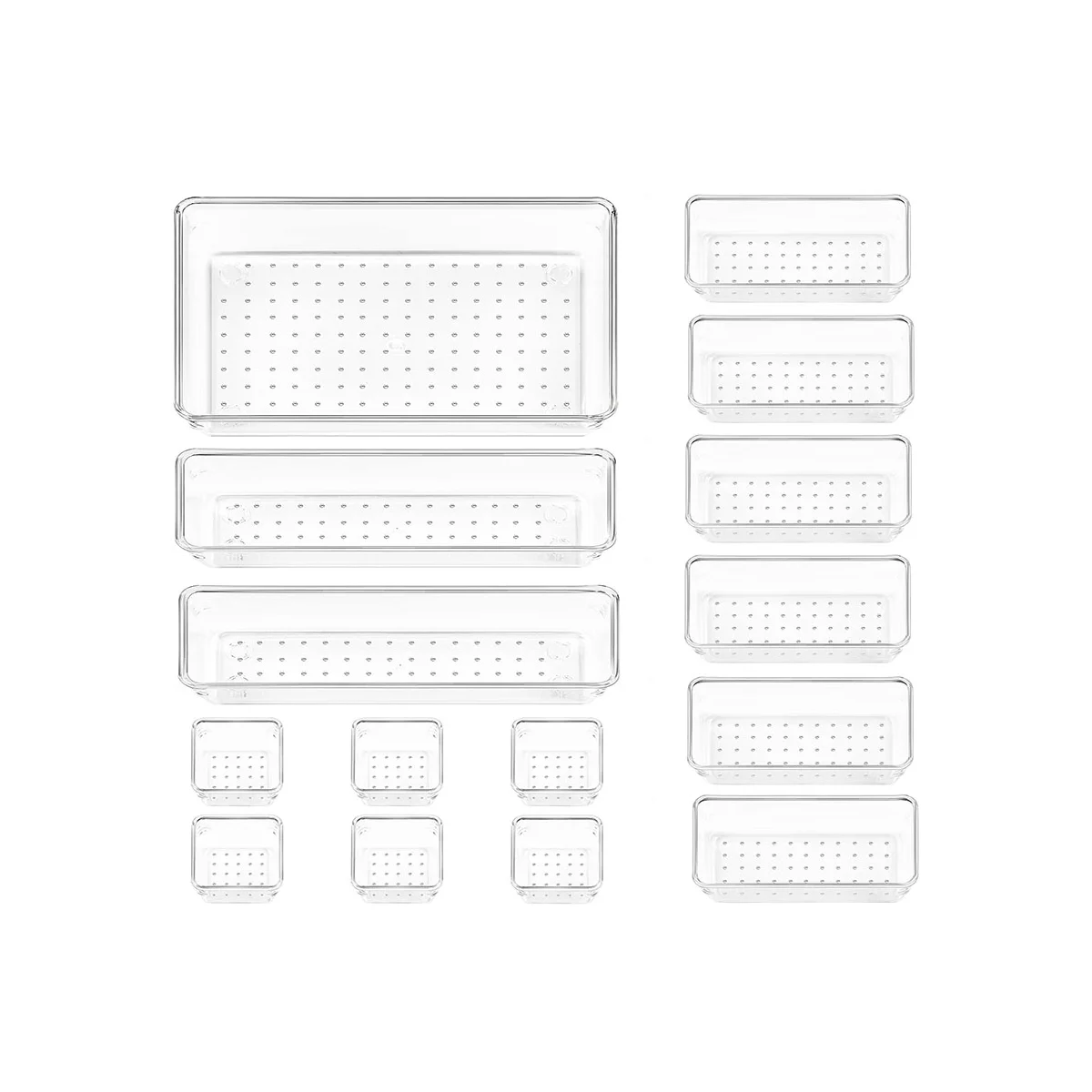 

15PCS Clear Plastic Drawer Organizer Set 4-Size Versatile Bathroom and Vanity Drawer Organizer Trays Storage Bins