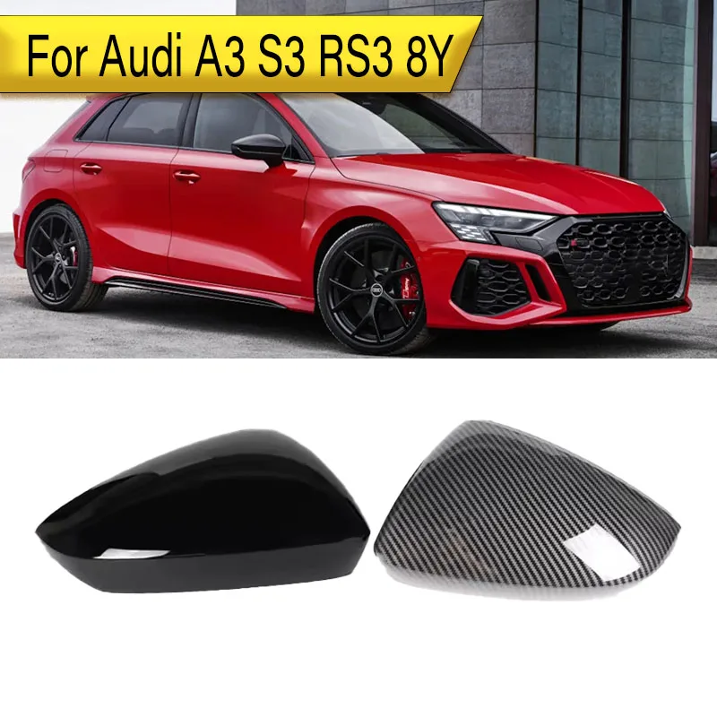 

2PCS Car Rearview Side Mirror Cover Wing Cap For Audi A3 S3 RS3 8Y 2021-2024 Black/Carbon Look Mirror Caps