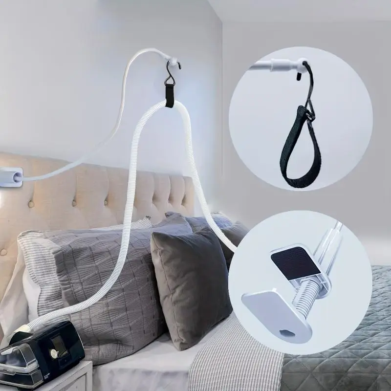 CPAP Hose Holder Gooseneck Clamp Stand Adjustable Arm Anti Tangle Keeps Hose Off Floor Bedside Tube Management for ResMed Philip