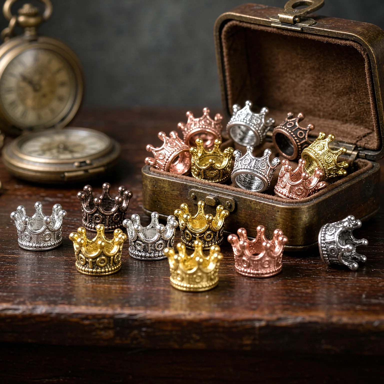 18/48Pcs Random Color Crown Spacer Beads Alloy Queen King Crown Charms Big Hole for DIY Bracelet Earring Keychain Handmade TMZ