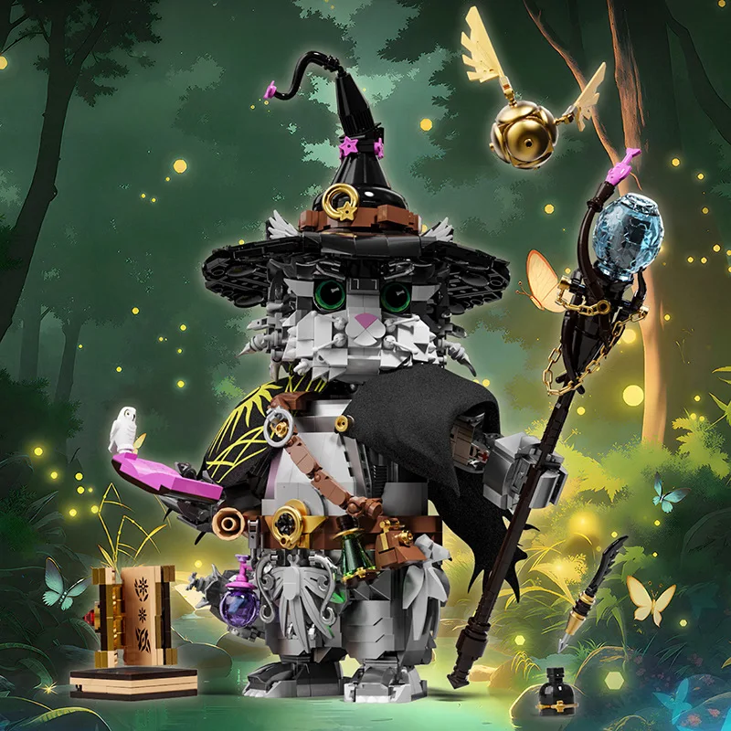 ตัวต่อแมวพ่อมด MOC นักสืบ นกฮูกกลไก สร้างสรรค์แบบจำลอง 3 มิติ ชุดตัวต่อ DIY ของเล่นตัวต่อขนาดเล็กสำหรับเด็ก ของขวัญ