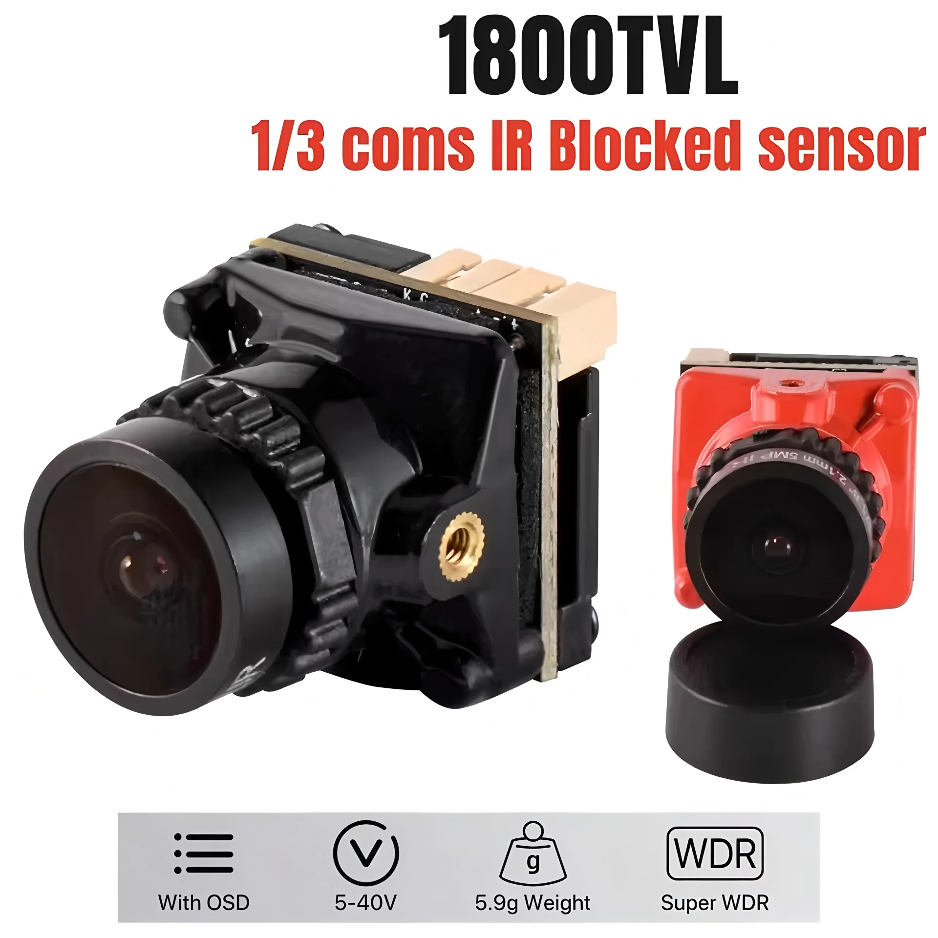 FPV Camera 1800TVL 5MP 2.1mm 1/3 coms IR Blocked​ senso 5V-40V NTSC/PAL with OSD Internal for RC FPV Racing Drone DIY Part