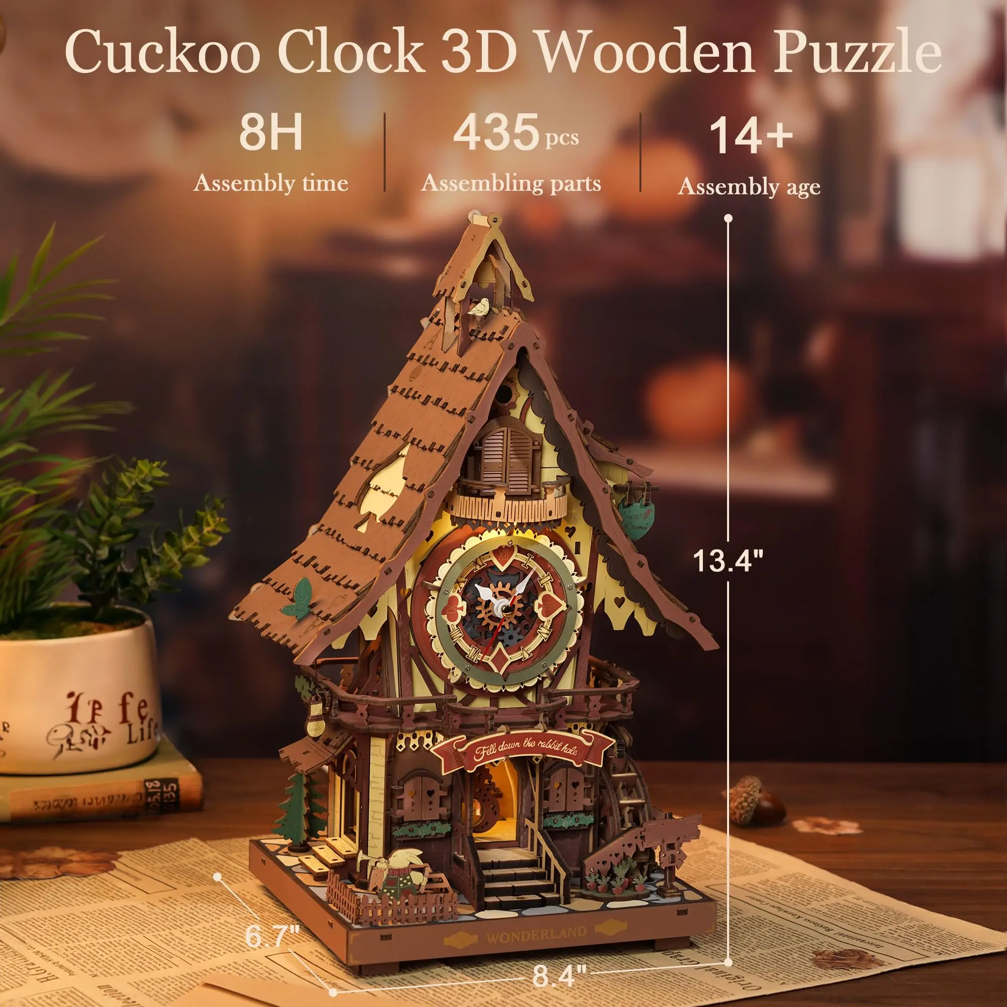 Robotime ROKR Orologio a cucù Meccanico Puzzle in legno 3D Orologio da parete precolorato Kit di blocchi Home Deco Bellissimo design