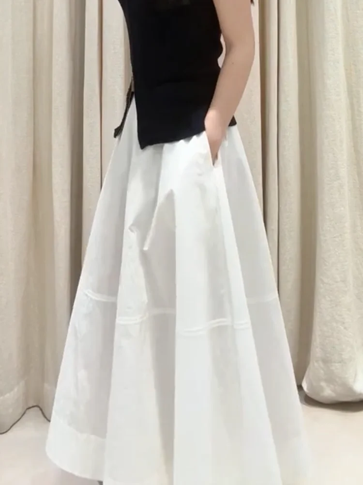 Saia A-Line Branca mata de Cintura Alta, Estilo Solto, Moda Coreana de Verão, Saia de Crimento Médio para Mulheres ...