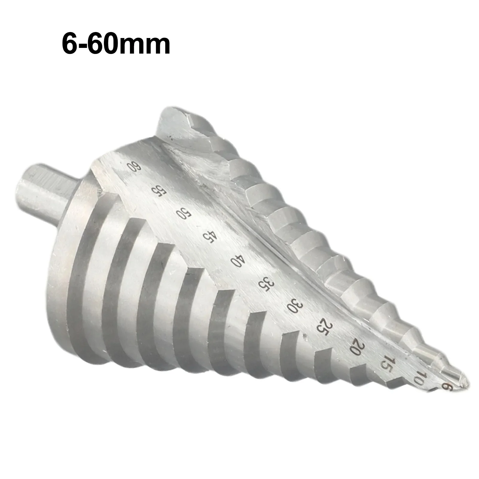 Step Pagoda Broca para Open Hole, Abertura Múltipla, Cor Prata, Espiral Estrutura De Escada, Chanfro