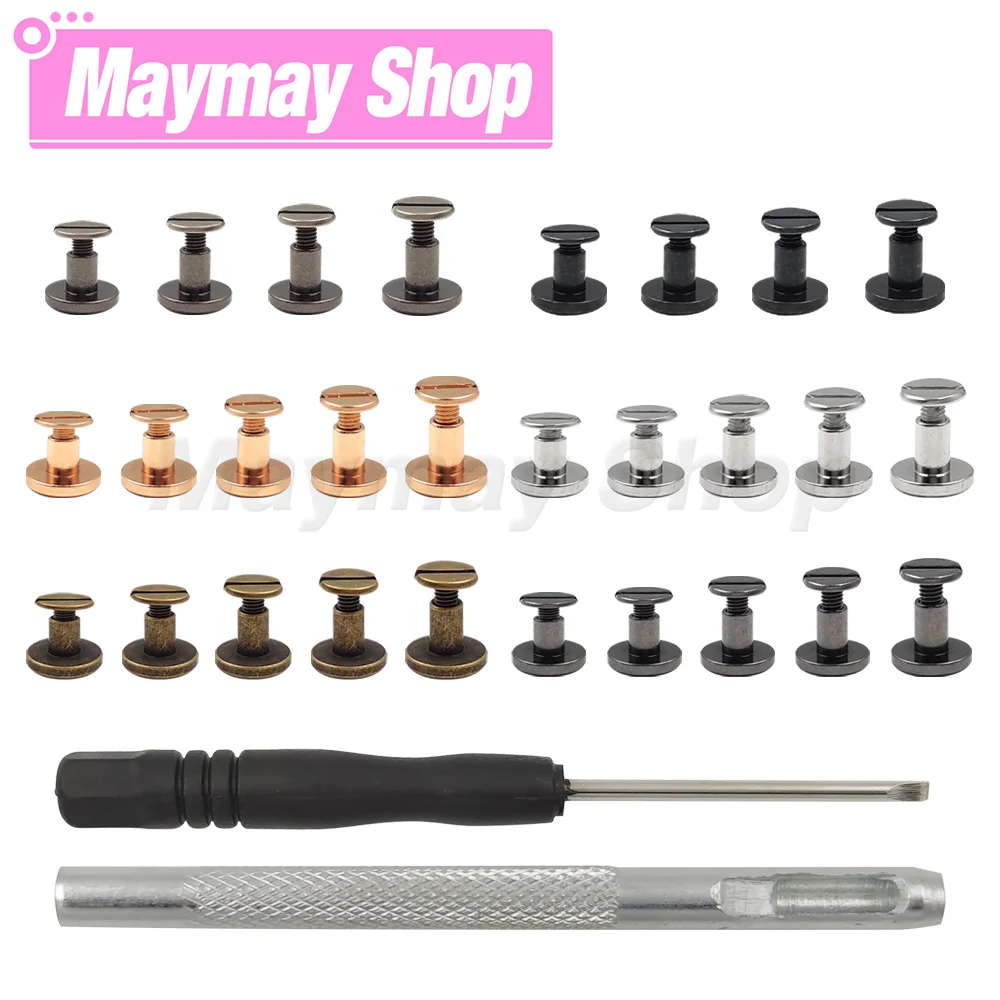 

10Sets Metal Chicago Screw Nail Rivet Double Curved Head Belt Strap With Tools For Luggage Leather Craft Clothes/Bag/Shoes