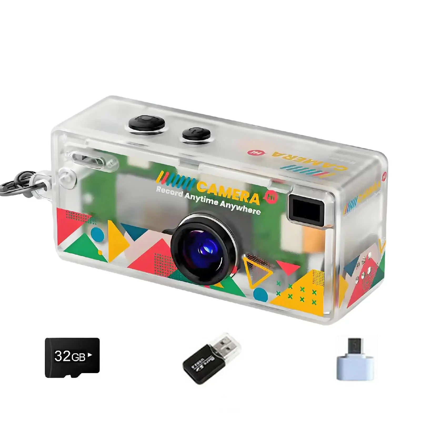 Mini Câmera Chaveiro 1080P com Flash e Suporte para Cartão de Memória, Kit de Acessórios, Gravador de Vídeo Portátil para Uso Diário