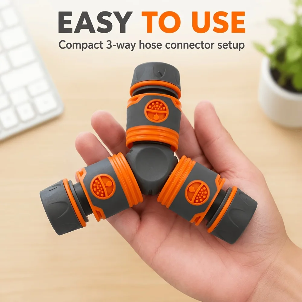 4-Piece 1/2 Inch 4-Point Garden Hose Quick Connector Set, 3 Quick Connectors and 1 Y-Shaped Three-Way Threaded Connector, Hose Branch Connector, Garden Watering Lawn Irrigation Flower Bed Watering Outdoor Hose Extension Multi-Way Connection Accessories