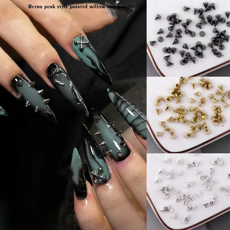 

100/1000Pcs Punk Metal Rivet Nail Charms 1.5/2/3mm Cone Black Silver Gold Studs Nail Jewels Decoration DIY Crafts Manicure